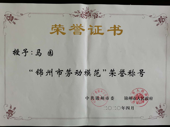 锦州贝斯特有限公司国内销售部总监马园获锦州市劳动圭表